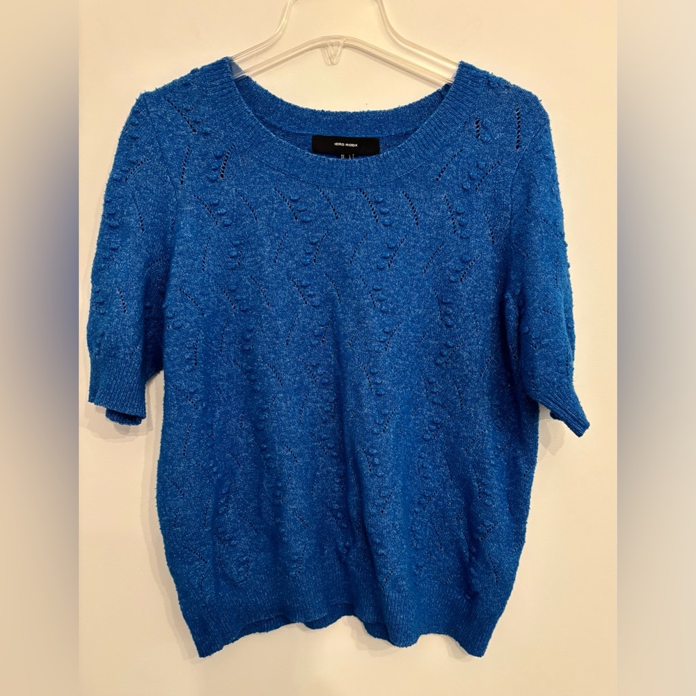 Vero Moda Blue Textured Knit Sweater Top, Size L